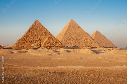 Africa, Egypt, Giza. Classic view of the three Pyramids of Giza.