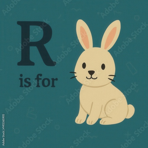 Cute rabbit representing letter r in alphabet chart for kids