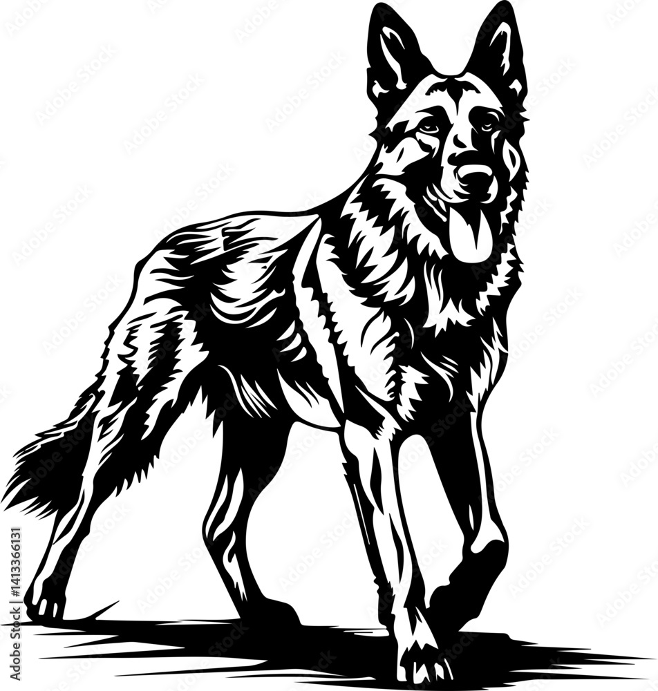Fototapeta premium German Shepherd, horse, vector, animal, head, illustration, dog, mammal, wild, black, drawing, art, tattoo, nature, tiger, cartoon, sketch, design, logo, pet, silhouette, stallion, cat, farm, tribal, 