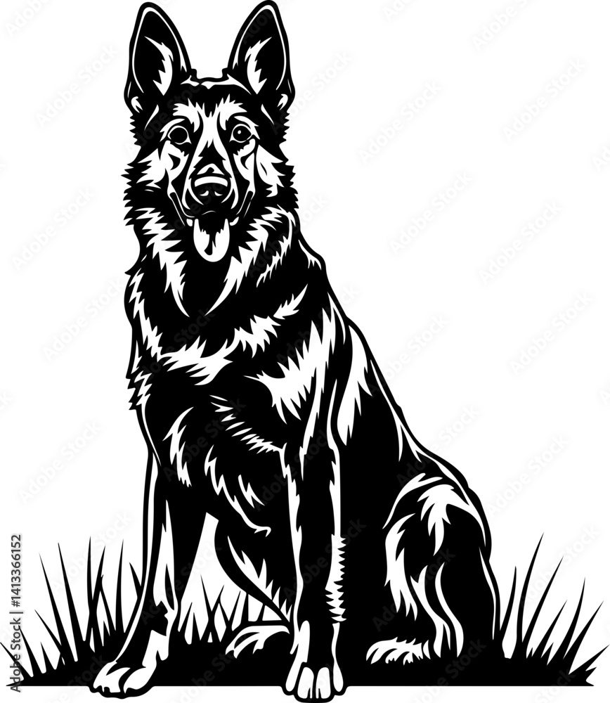 Fototapeta premium German Shepherd, horse, vector, animal, head, illustration, dog, mammal, wild, black, drawing, art, tattoo, nature, tiger, cartoon, sketch, design, logo, pet, silhouette, stallion, cat, farm, tribal, 