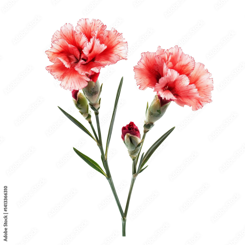 Beautifully arranged pink and transparent carnation flowers on a clean transparent background showcasing natures elegance, of Carnation flowers isolated on transparent background