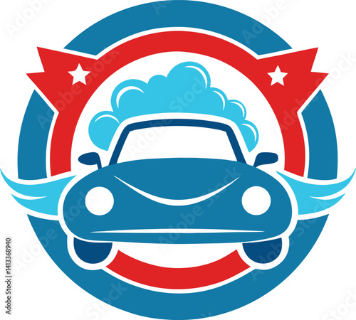 Car Wash Logo Blue Car Soap Suds Red and Blue Design