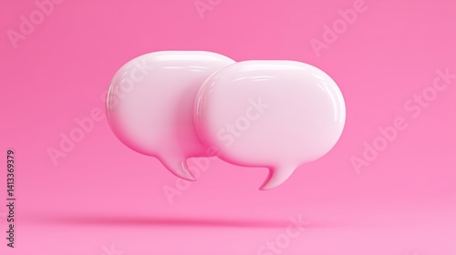 Glossy speech bubble on pink background in 3D minimal style