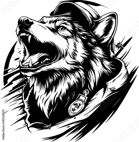 animal, wolf, vector, head, dog, illustration, tattoo, lion, wild, cartoon, wildlife, mammal, face, black, tribal, nature, mascot, predator, cat, bear, design, silhouette, beast, drawing, tiger