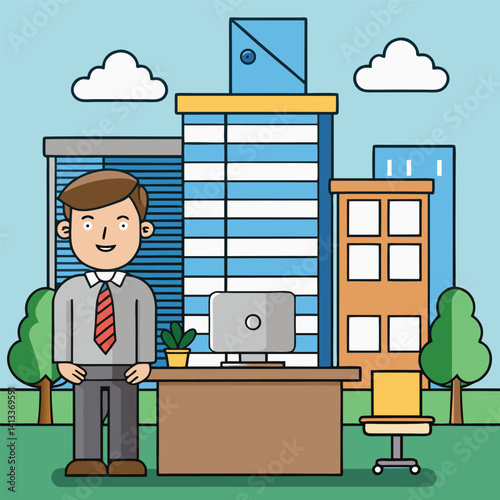 businessman in front of a computer