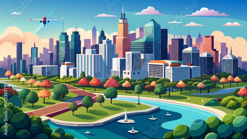 Chicago skyline aerial drone view from above, lake Michigan and city of Chicago downtown skyscrapers cityscape bird's view from Lincoln park, Illinois, USA