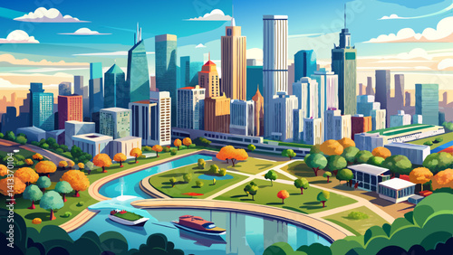 Chicago skyline aerial drone view from above, lake Michigan and city of Chicago downtown skyscrapers cityscape bird's view from Lincoln park, Illinois, USA