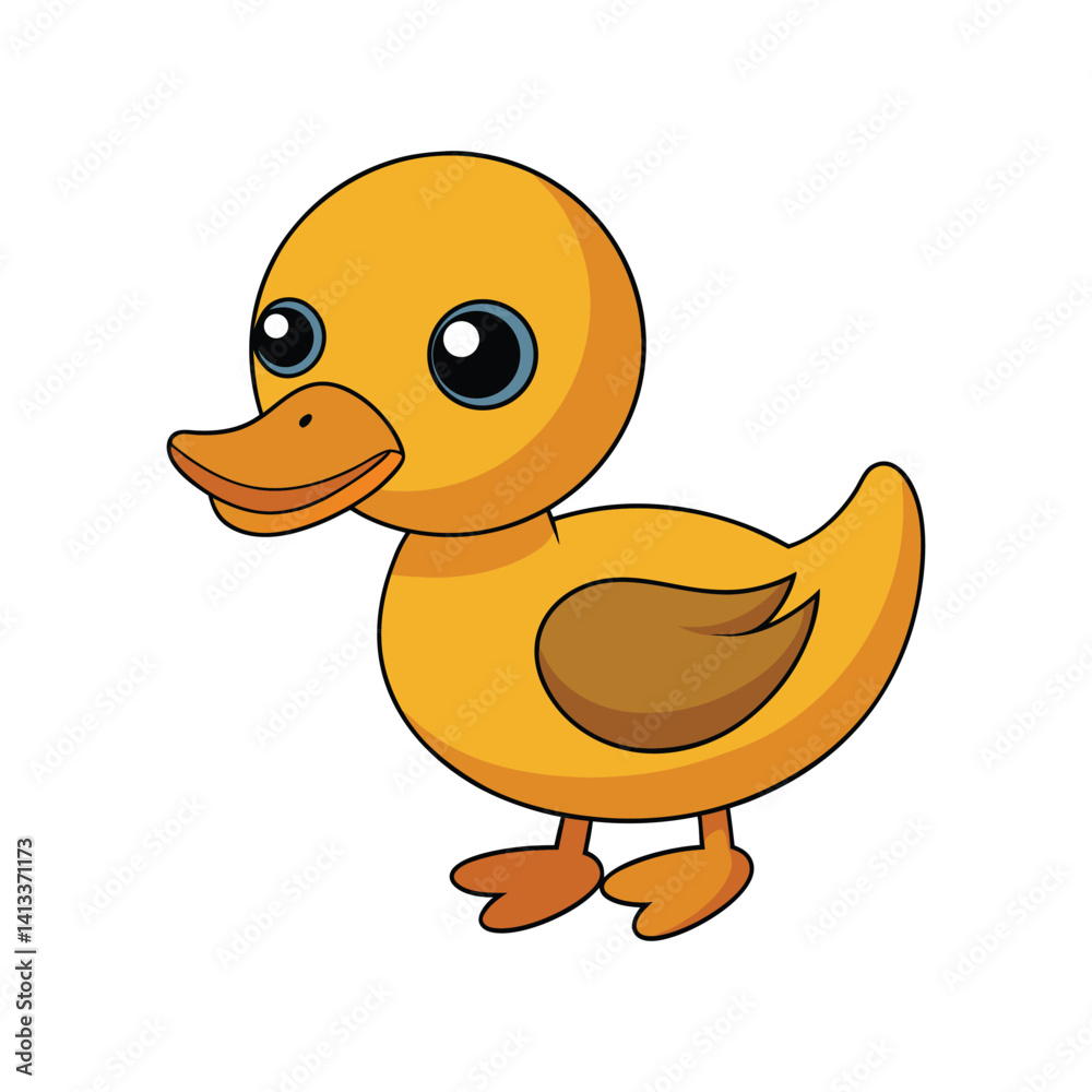 Fototapeta premium Cute Yellow Duckling Cartoon Illustration Happy Bird Baby Animal