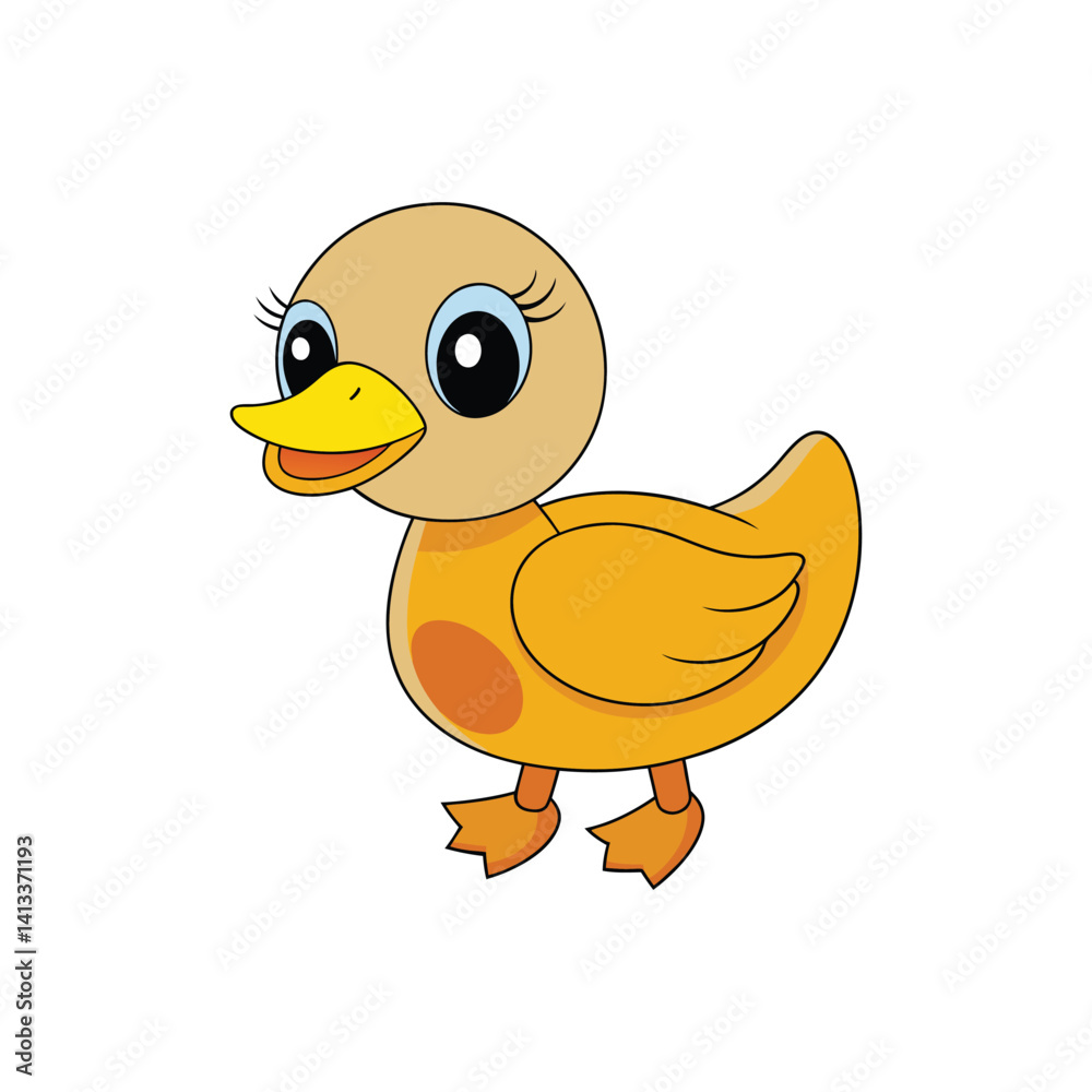 Fototapeta premium Adorable Yellow Duckling Cartoon Illustration