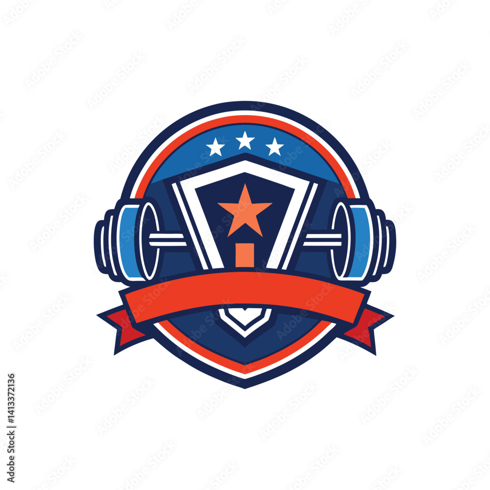 Fototapeta premium Weightlifting Badge Strength Star Shield Gym Logo,