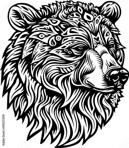 Wallpaper Mural Grizzly Bear, tiger, animal, vector, head, cat, tattoo, illustration, wild, mammal, bear, lion, logo, design, black, silhouette, art, face, wildlife, nature, tribal, drawing, fur, dog, big, animals Torontodigital.ca
