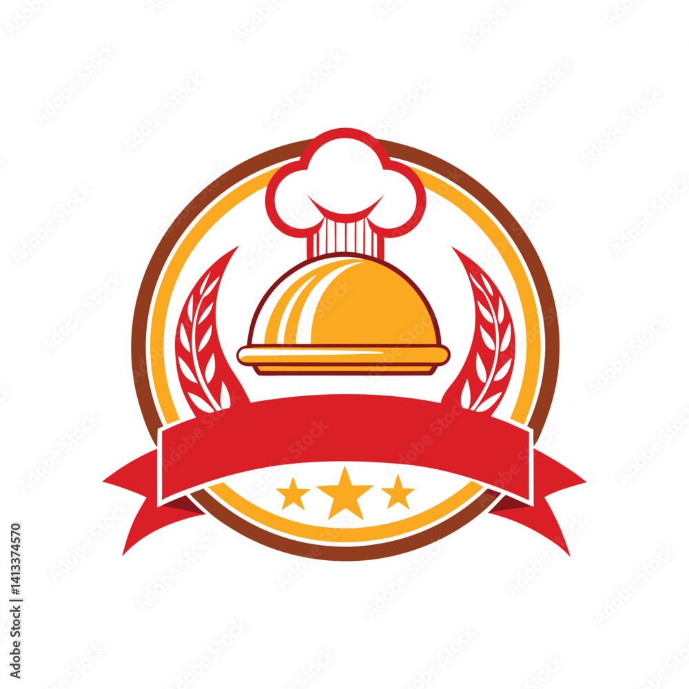 Fototapeta premium Restaurant logo Chef hat food cloche emblem design