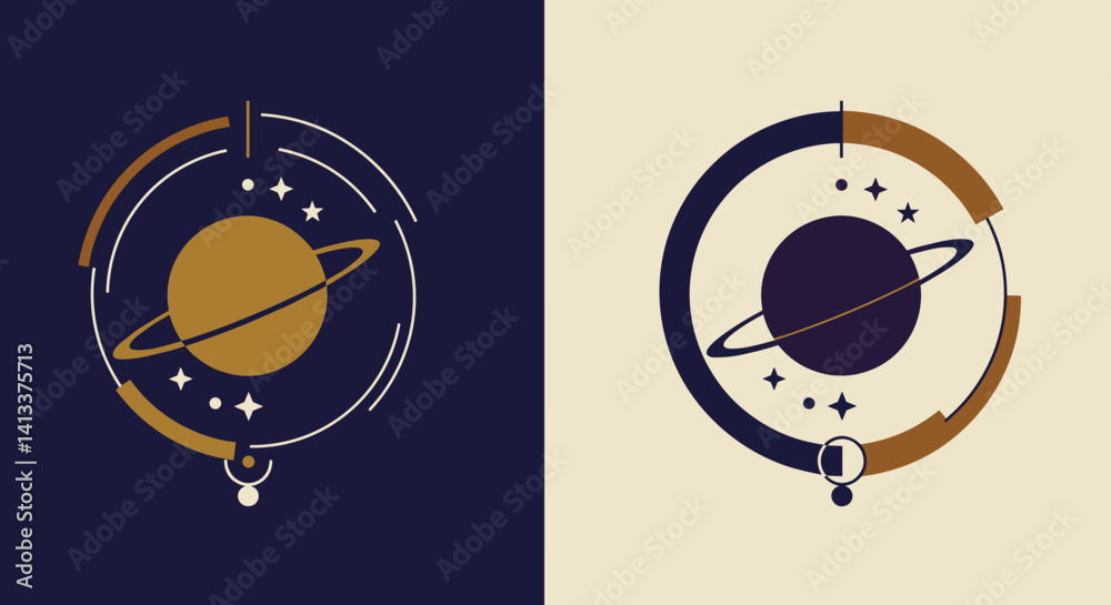 Abstract Planetary Motion Design in Dark and Light Colors Esoterics