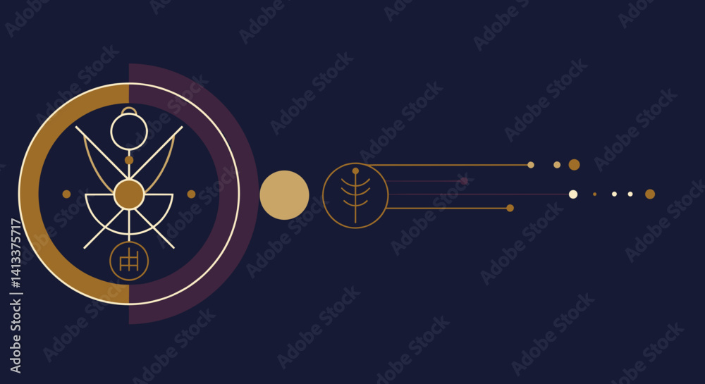 Abstract geometric symbols in dark background with golden accents Esoterics