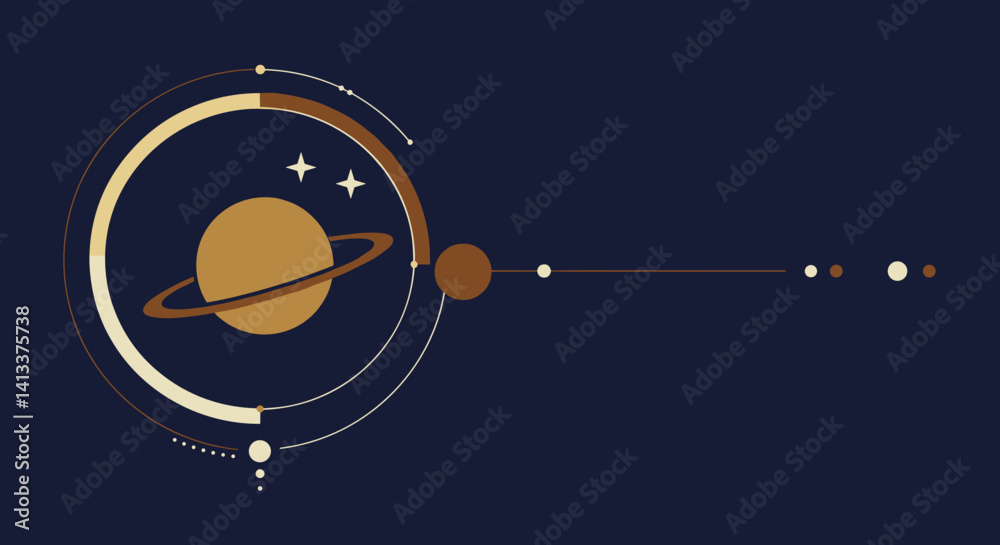 Abstract Saturn in Orbit with Stars on Dark Background Esoterics