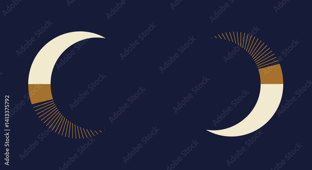 Abstract crescent shapes with golden rays against dark background Esoterics