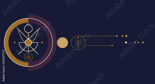 Obraz na płótnie Abstract geometric symbols in dark background with golden accents Esoterics w salonie