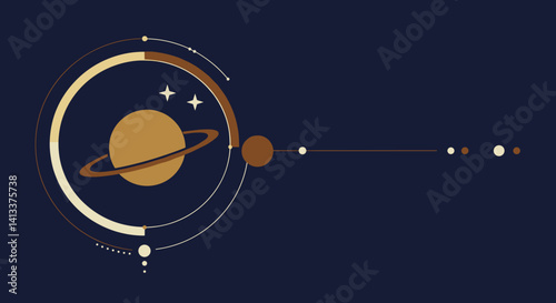 Obraz na płótnie Abstract Saturn in Orbit with Stars on Dark Background Esoterics w salonie
