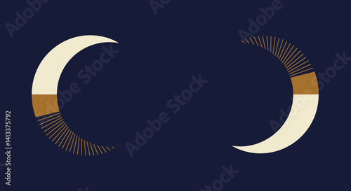 Obraz na płótnie Abstract crescent shapes with golden rays against dark background Esoterics w salonie