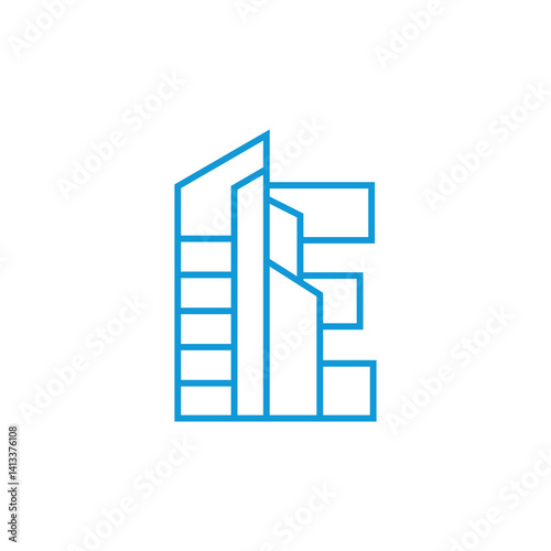 Abstract Outline Building and Letter E Logo Design 001