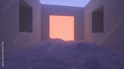 Abstract Interior Room with Orange Light and Purple Hues Background