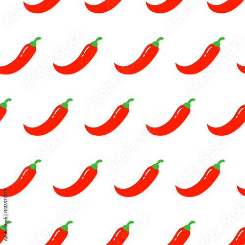 Seamless pattern with chili pepper in flat style. Design for kitchen, cafe, textile. Vector illustration.