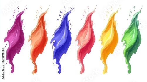 Vibrant Color Splashes with Water Droplets Creative Design on White Background