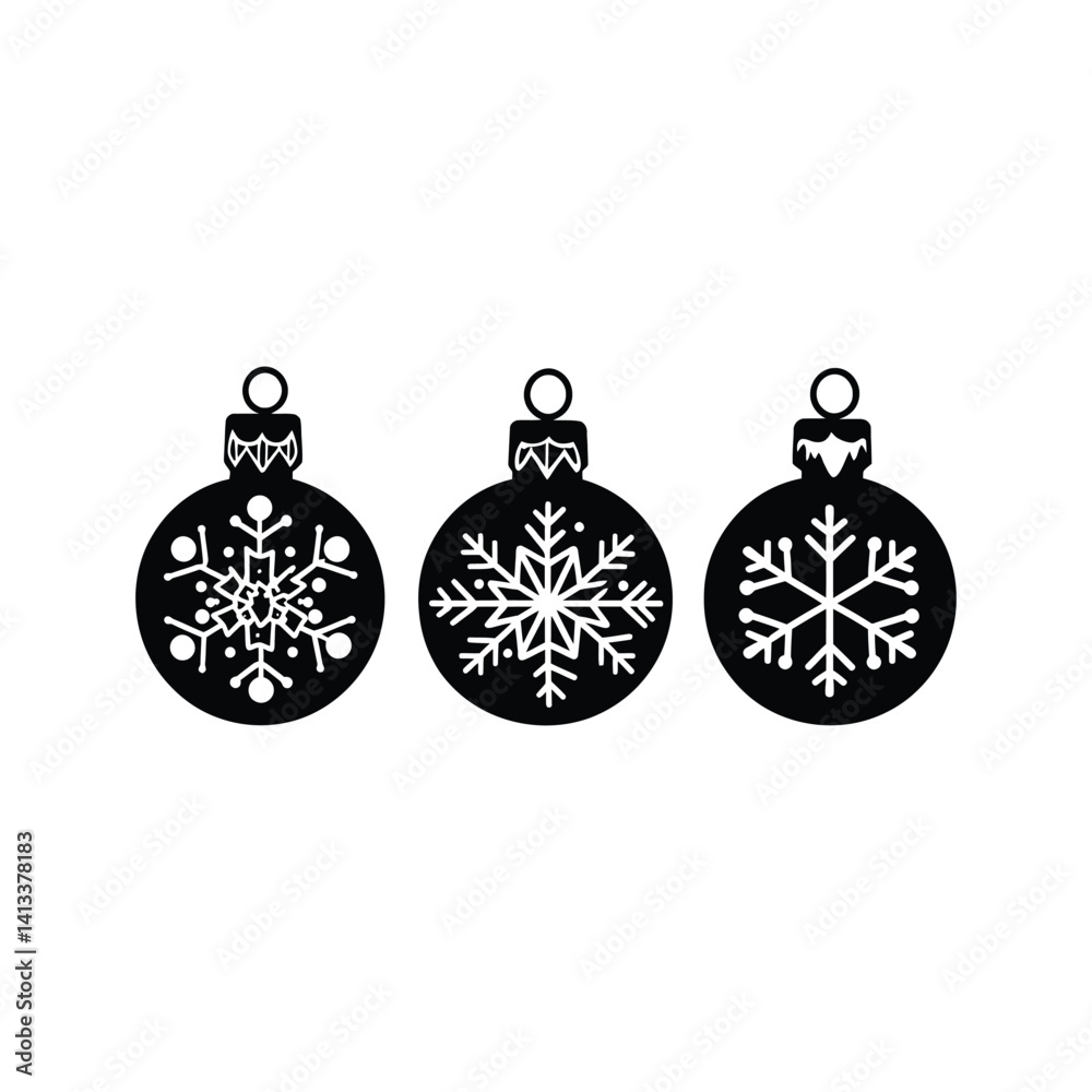 Fototapeta premium Creating Festive Vector Christmas Ornaments: A Guide to Designing Scalable Holiday Ball Graphics with Snowflake Details.