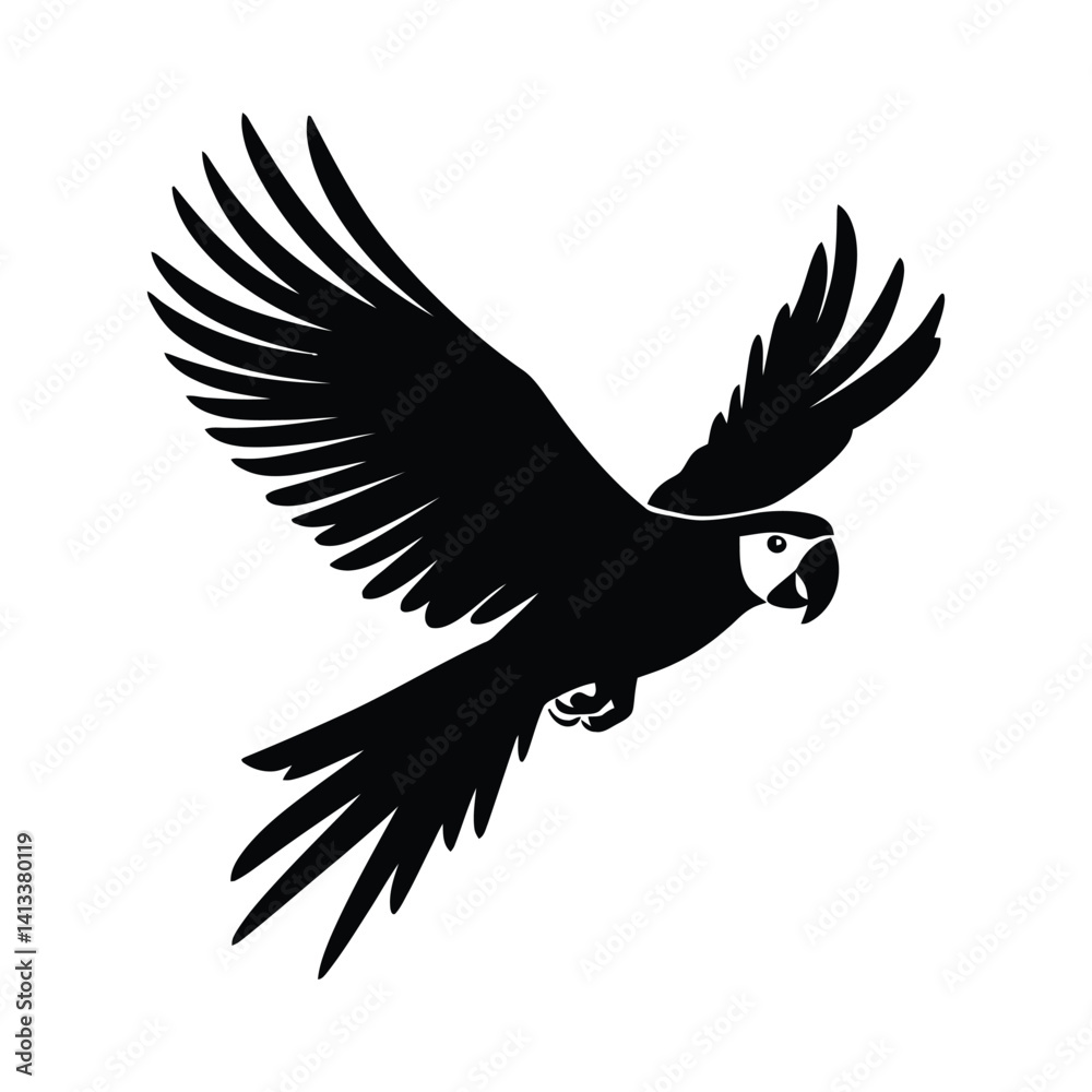 Fototapeta premium Creating Majestic Vector Parrot Graphics: Designing Detailed Tropical Bird Illustrations with Spread Wings. 