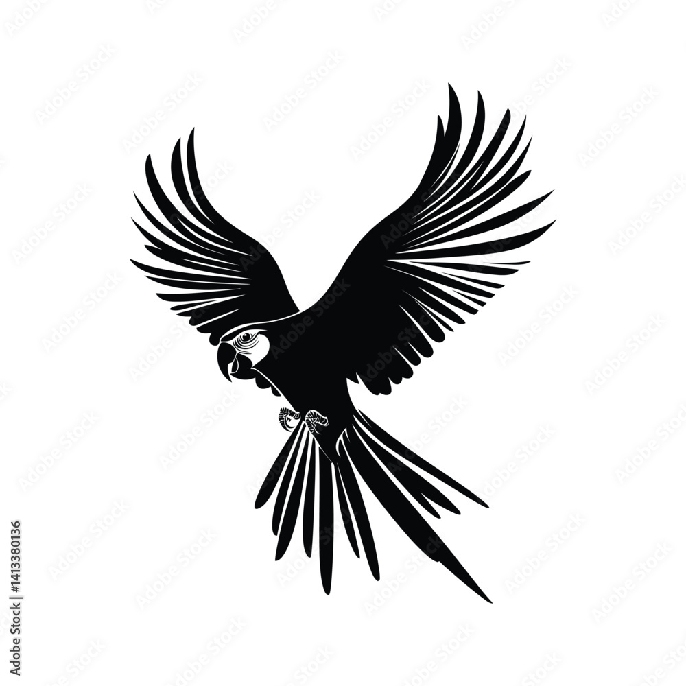 Obraz premium Creating Striking Vector Parrot Silhouettes: Designing Elegant Tropical Bird Graphics in Flight. 