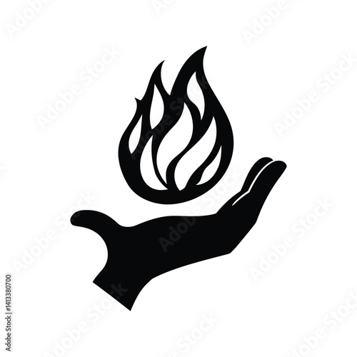Creating Minimalist Vector Hand and Fire Icon: Designing Simple Graphics Representing Holding Flame.
