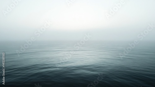 A quiet, misty morning at sea, the horizon barely visible in the fog --ar 16:9 --v 6.1 Job ID: 72a3487f-068b-4670-aba2-5683ddc5dfd1