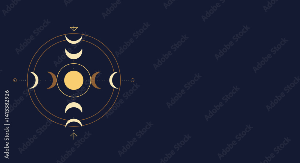 Moon phases circular illustration against a dark background Esoterics