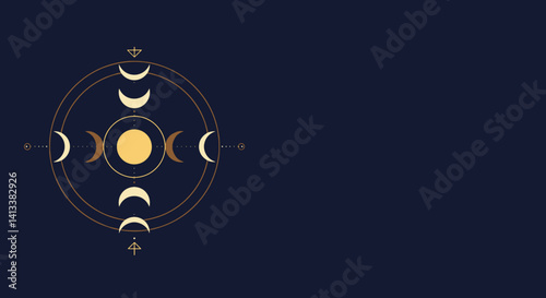 Obraz na płótnie Moon phases circular illustration against a dark background Esoterics w salonie