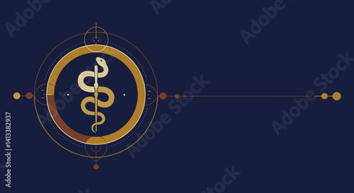 Obraz na płótnie Caduceus symbol in gold and white on a navy blue background Esoterics w salonie