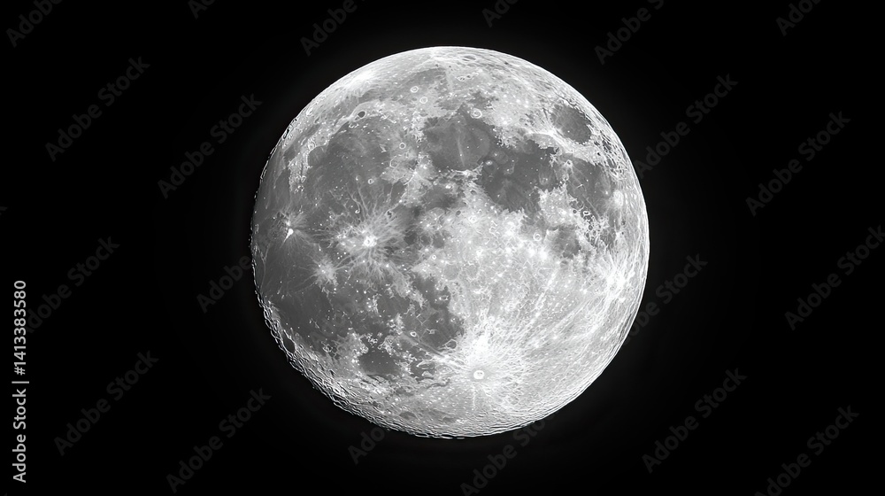 Obraz premium Grayscale Full Moon in Night Sky