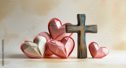 Christian cross with hearts faith love hope religion jesus christ valentine's day gift