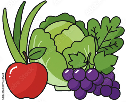 Vegetables and fruits bunch symbolizing health
