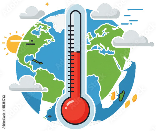 Global warming icon with red thermometer