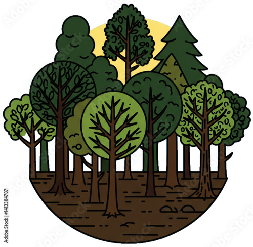 Dense forest with diverse tree types.