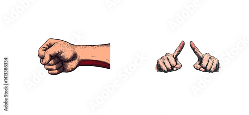 Communication gestures show various hand signals in expressing ideas
