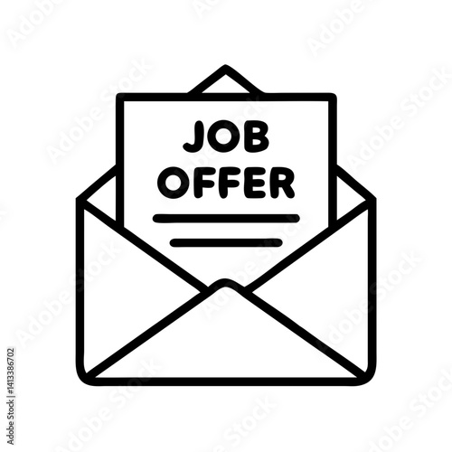 Job offer icon – envelope with job proposal letter, hiring and employment offer symbol, line vector illustration

