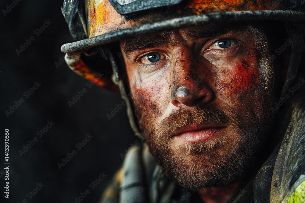 Dramatic portrait of a firefighter Dramatic portrait of a firefighter