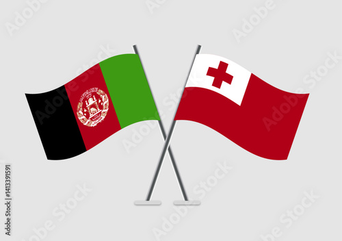 Afghanistan and Tonga vector flags laid in formal graphic tone
