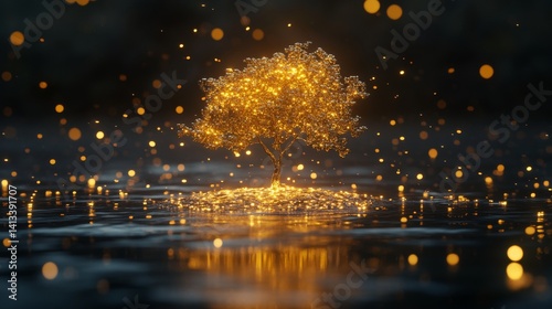 Wallpaper Mural An abstract tree aglow, surrounded by orbs and positioned against a fuzzy illumination, signifying connection and growth Torontodigital.ca