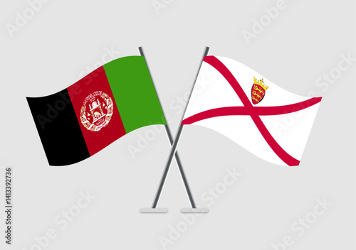 Afghanistan and Jersey vector flags in twin pole presentation