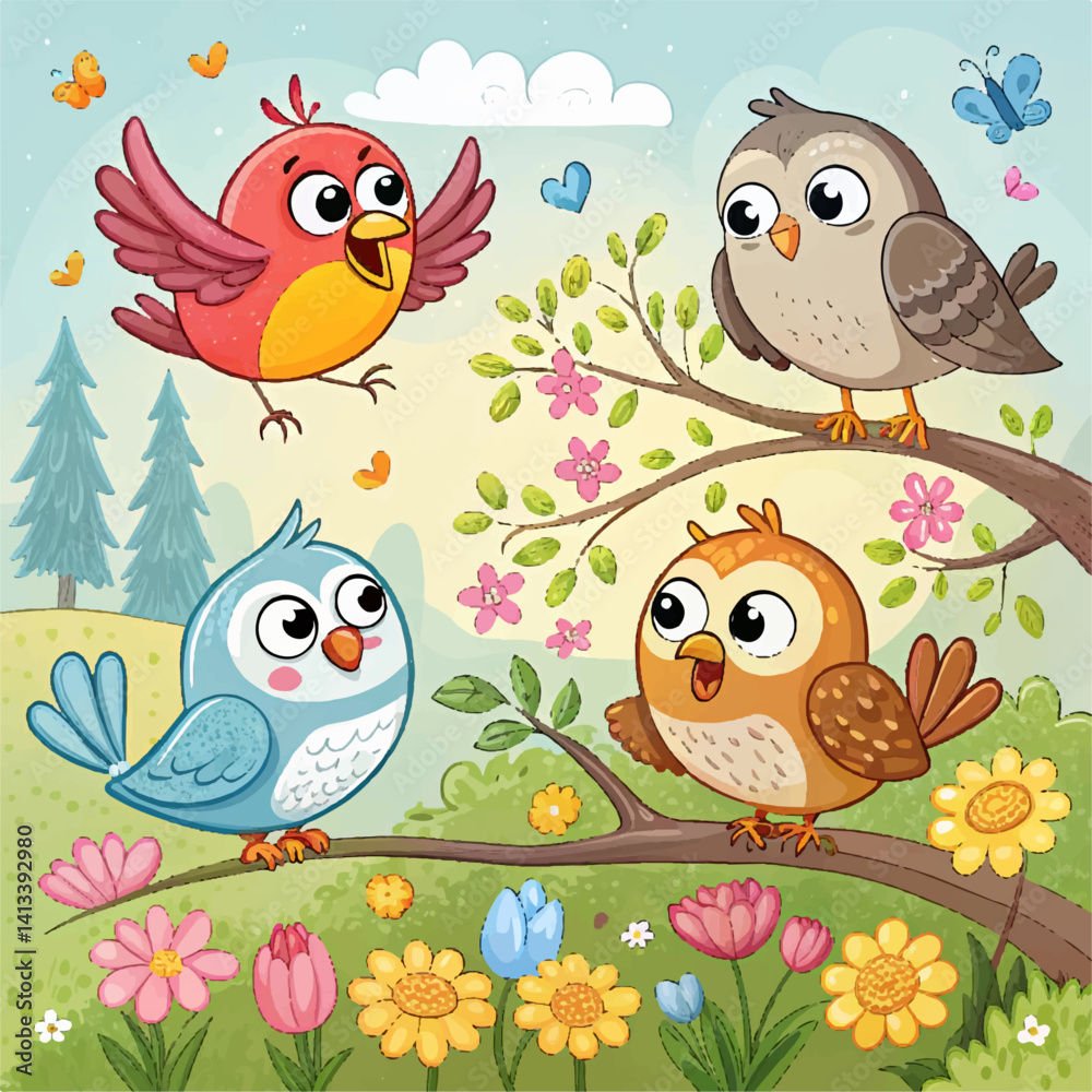 Obraz premium seamless pattern with birds and flowers