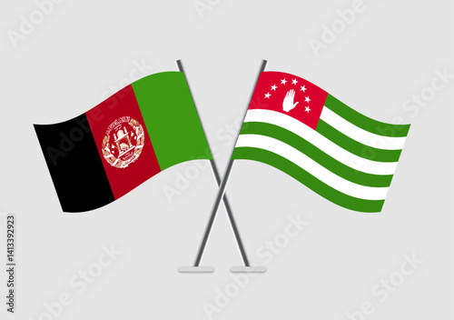 Afghanistan and Abkhazia vector flags crossed in simple 2D flat design
