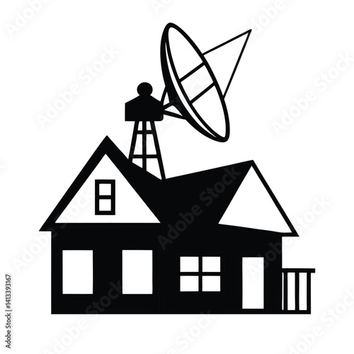 Farmhouse with Satellite Dish Silhouette