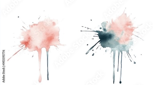 Watercolor Splatters in Pink and Blue with Dripping Effect for Design